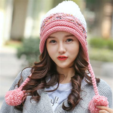 Female Winter Hat Korean Tidal Knit Wool Cap Autumn And Winter Outdoor Warm Wool Hat Ear Hat