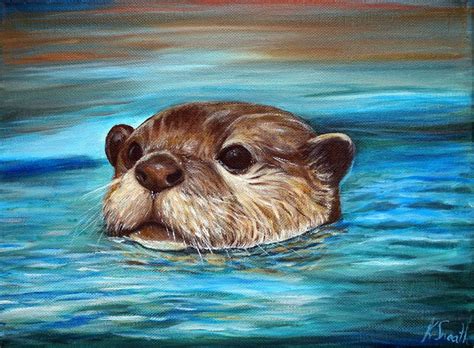 River Otter Painting Mini Art Print By Kirsten Sneath Without Stand