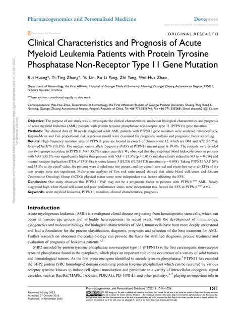 PDF Clinical Characteristics And Prognosis Of Acute Myeloid Leukemia