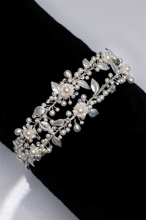 Holly Double Row Pearl Bridal Headband Silver Sentani Boutique