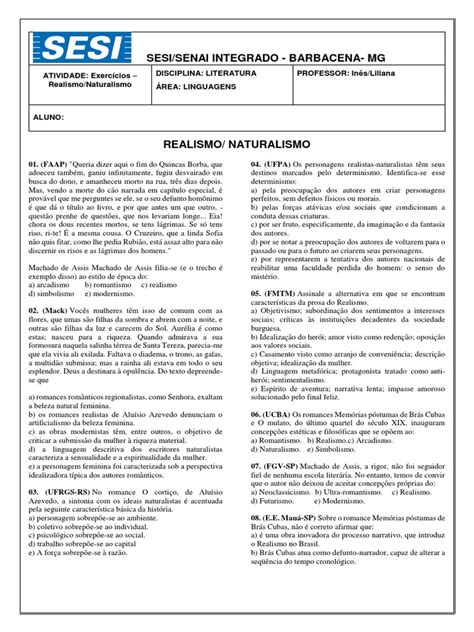 Naturalismo Exercícios