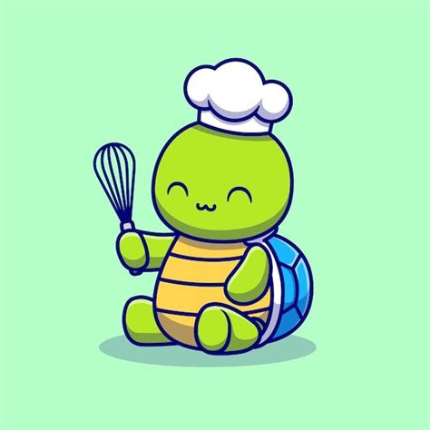 Free Vector Cute Turtle Chef Cooking Cartoon Illustration Turtle