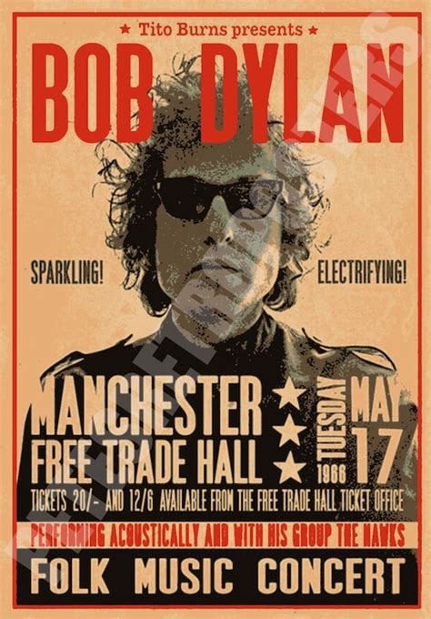 Bob Dylan Vintage Concert Poster Manchester Free Trade Hall Etsy