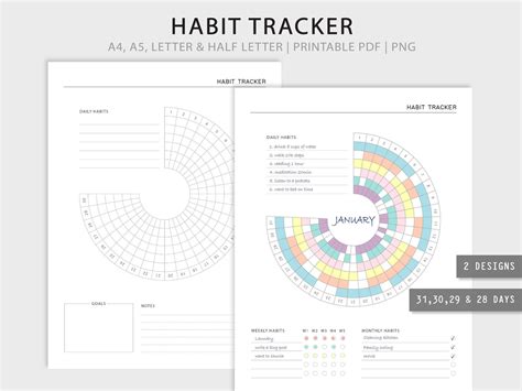 Circle Habit Tracker Printable Monthly Habit Track Habit Etsy