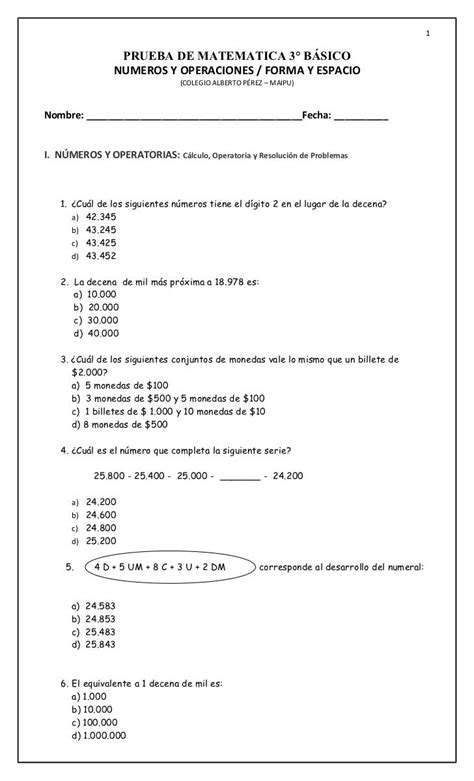 Ejercicios De Matematicas Tercero Basico