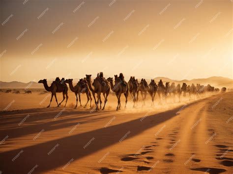 Premium Photo | A caravan of camels walking together in desert