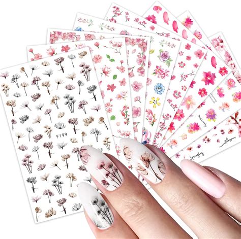 Jmeowio Fleur Stickers Ongles Nail Art Feuilles Autocollants Ongles