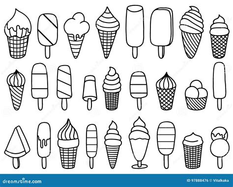 Set Of Ice Cream Doodle Stock Vector Illustration Of Creme 97888476