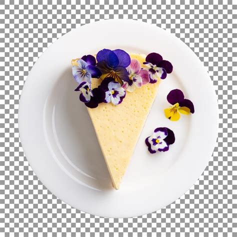 G Teau Au Fromage Jaune Avec Des Fleurs Violettes Et Bleues Sur Une