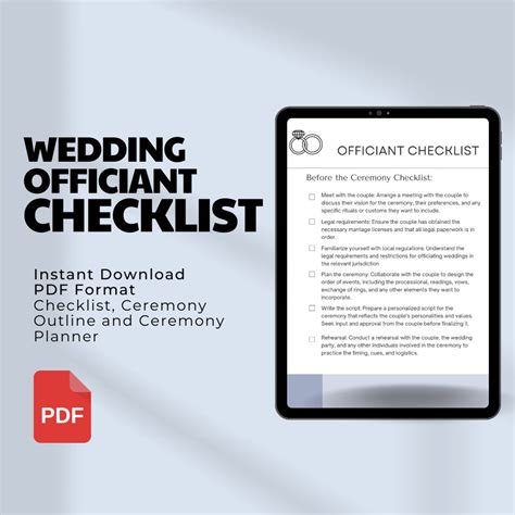 Wedding Officiant Checklist, Wedding Planning, and Client Workflow, Officiant to Do List Digital ...