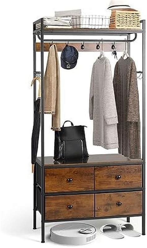 Free Standing Garment Rack Shelves Coat Rack Hall Tree With Industrial