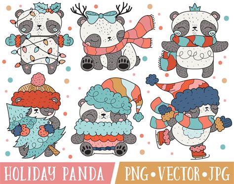 Cute Christmas Panda Bear Clipart Images Cute Holiday Panda Etsy