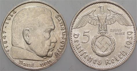 Kleinmünzen Drittes Reich 5 Reichsmark 1939 J Drittes Reich