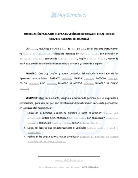 Autorización para salir del país en vehículo motorizado de un tercero