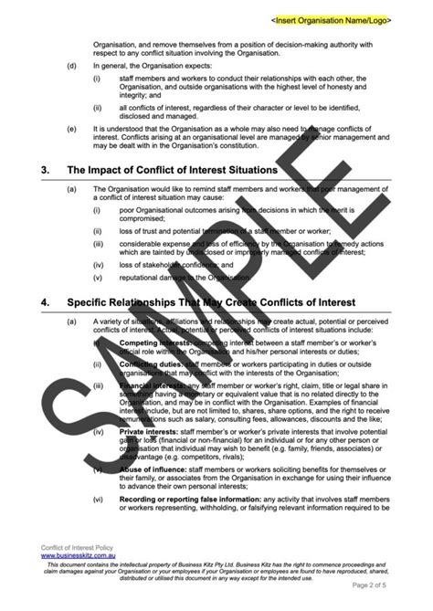 Conflict Of Interest Policy Template Business Kitz Australia