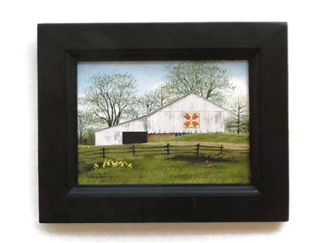 Tulip Quilt Block Barn By Billy Jacobs In A Handmade Wooden Frame 9x7