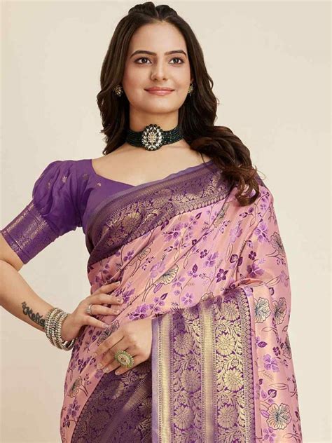 Lavender Kanjivaram Silk Handwoven Wedding Festival Heavy Border Saree