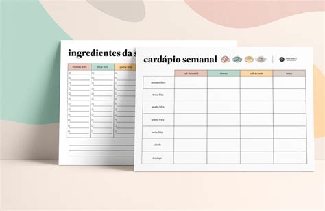 Dicas para Cozinhar em Casa Planner de Cardápio Semanal