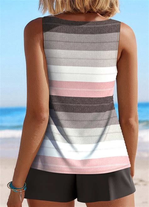 Multi Stripe Print Cut Out Tankini Set Rosewe USD 28 98