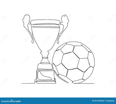 Continuous One Line Drawing Of Football Ball And Trophy Football