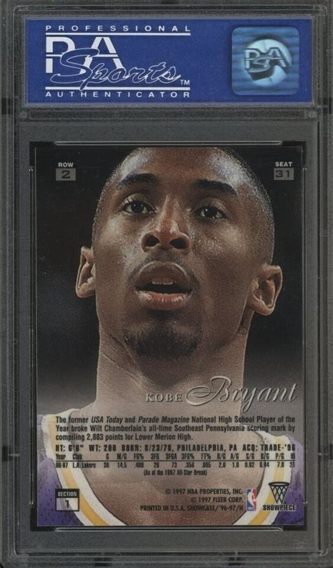 Flair Showcase Row Kobe Bryant Lakers Rc Rookie Hof Psa