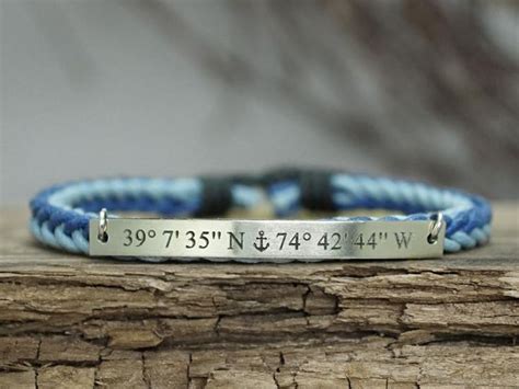 Custom Coordinates Bracelet, Anchor Bracelet, Engraved Bracelet,Skinny ...