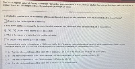 Solved The 2017 Chapman University Survey Of American Fears Chegg