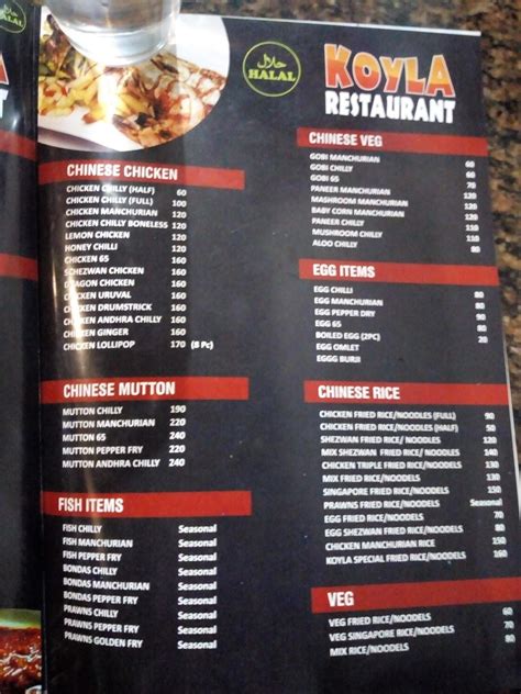 Menu at KOYLA RESTAURANT KAVOOR, Mangaluru, Ananth Arcade