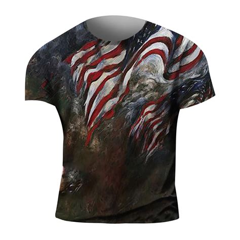 Yuhaotin July 4th Non See Through White Tshirt Mens Shirts Casual Short Sleeve Summer 3d Digital