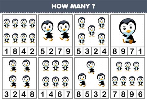 Education Game For Children Counting How Many Objects In Each Table Of