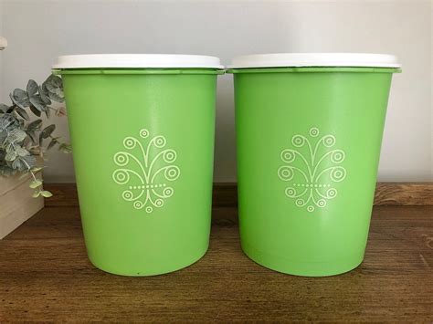 Vintage 811 Tupperware Canisters With Lids Lime Green Etsy