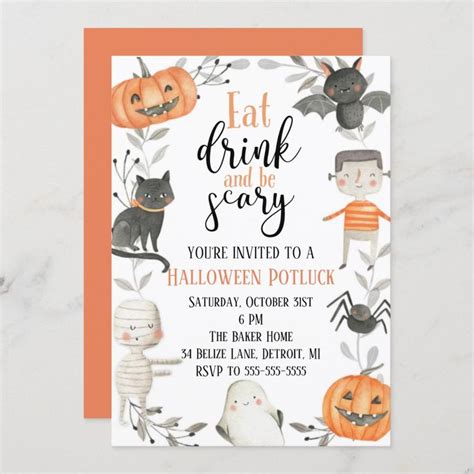 Halloween Potluck Party Invitation Zazzle Potluck Party Invitations