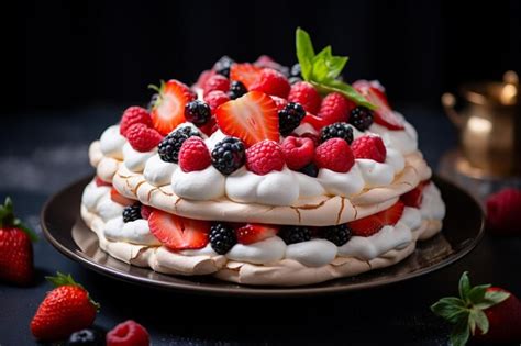 Premium Ai Image Delicious Pavlova Cake With Meringue Topped And