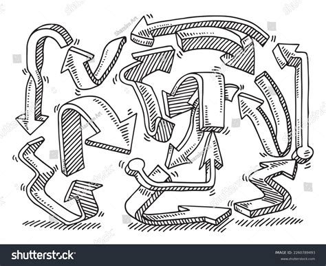 Handdrawn Vector Drawing Circuitous Route Arrows Stock Vector Royalty