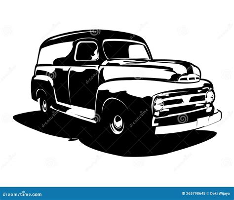 Classic Panel Truck Logo Using White Background Side View Stock Vector