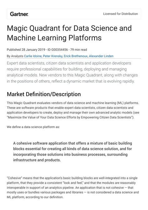 Magic Quadrant For Data Science And Machine Learning Platforms