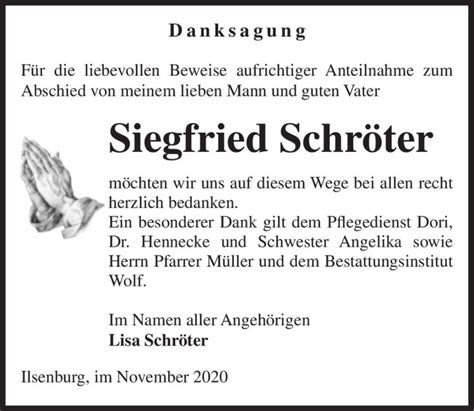 Traueranzeigen von Siegfried Schröter abschied nehmen de