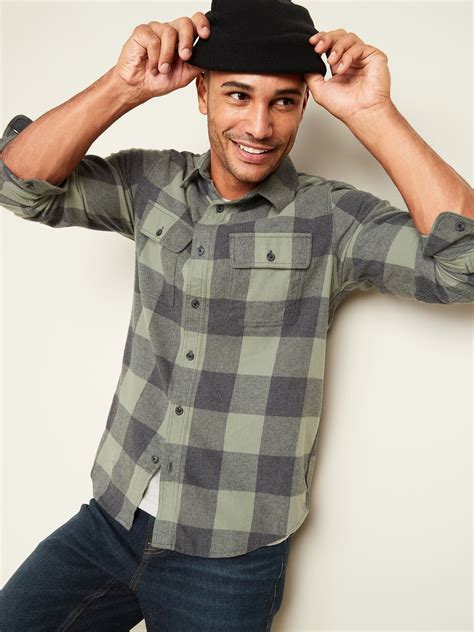 Regular Fit Built In Flex Plaid Flannel Shirt For Men Old Navy Mens