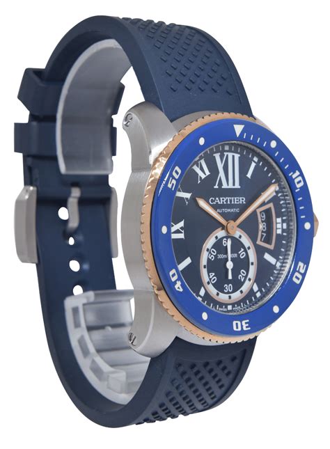 Cartier Calibre Diver Steel And 18k Rose Gold Bezel Blue 42mm Watch W2ca0008 3729 Jewels In Time