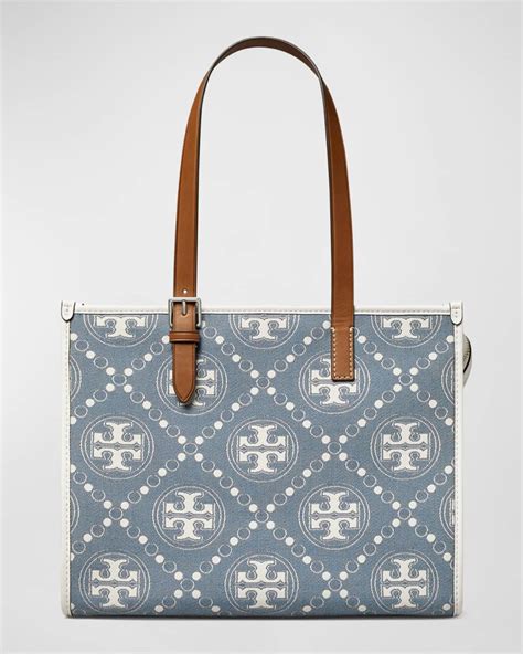 Tory Burch Small T Monogram Denim Tote Bag Neiman Marcus