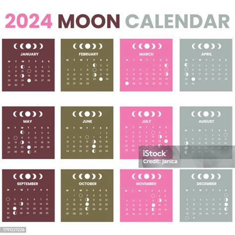 Ilustración De Calendario Lunar 2024 Y Más Vectores Libres De Derechos