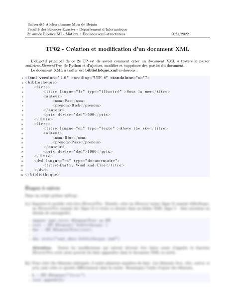 Solution Donn Es Semi Structur Es Exercice Corrig Studypool