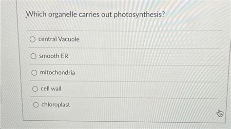 Solved Which Organelle Carries Out Photosynthesis Central Chegg