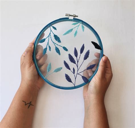 Botanic Hand Embroidery Organza Hoop Art Etsy