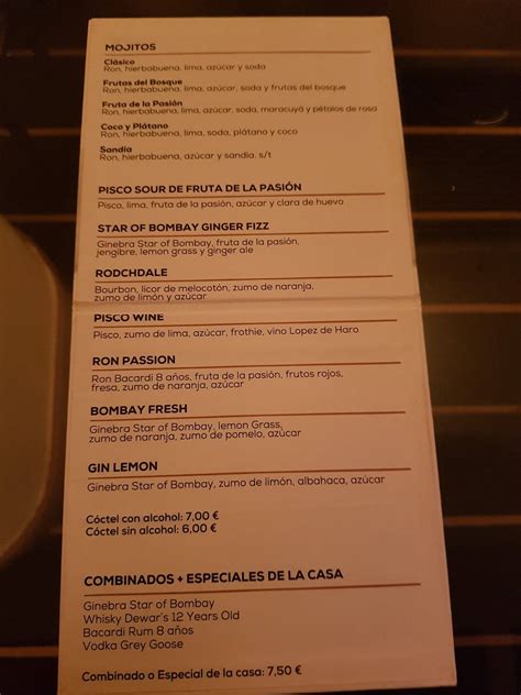 Menu At Lateral Vel Zquez Pub Bar Madrid C De Vel Zquez