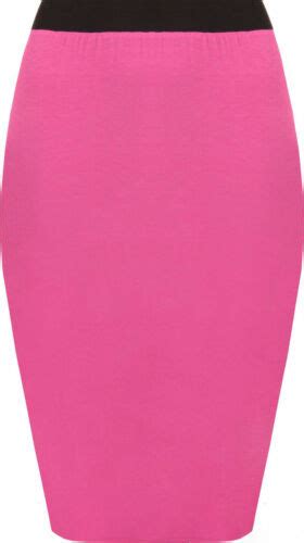 Ladies Plain Office Womens Stretch Body Con Midi Pencil Skirt Plus Size Uk 8 22 Ebay