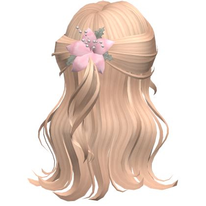 Blonde Half Up Wavy Hair With Pink Flower Roblox