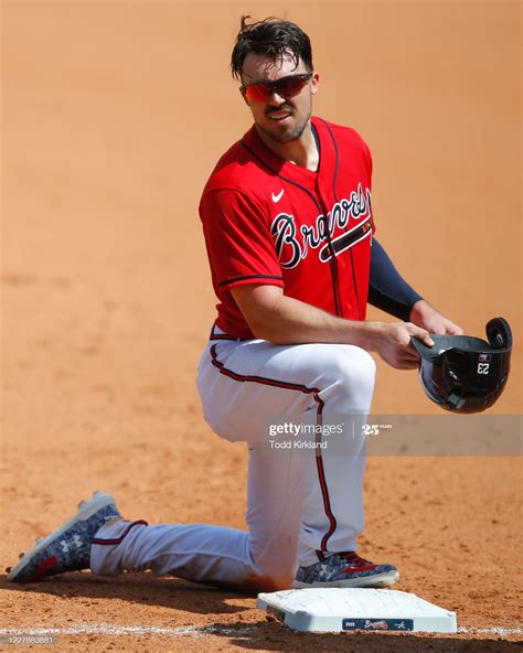 Adam Duvall Of The Atlanta Braves Reacts After Being Called Out On A Atlanta Braves Braves