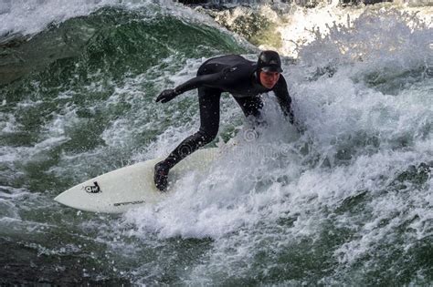 Munich Germany December Winter Surfer In The City River