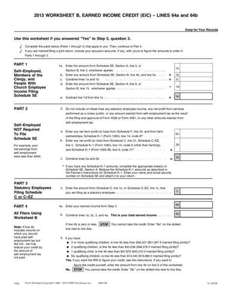 Earned Income Tax Credit Worksheet